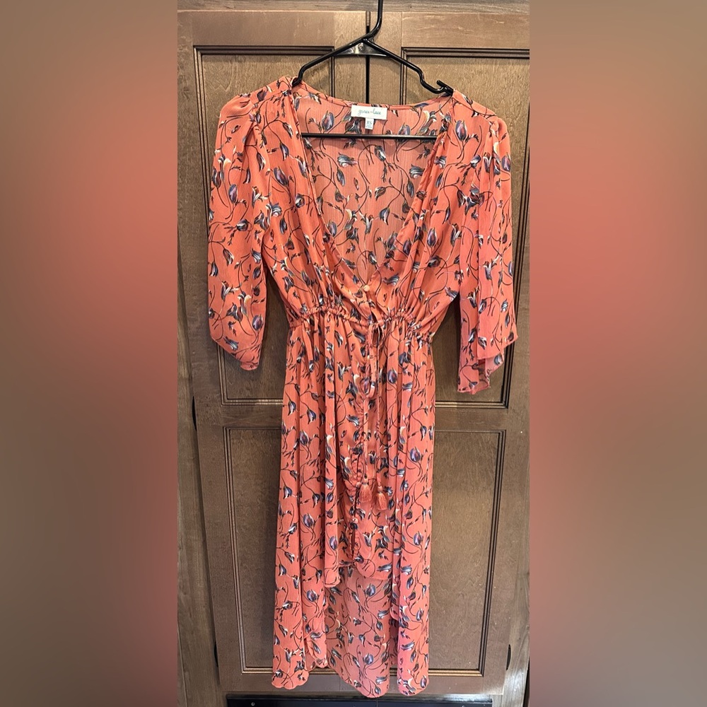 Grace & Lace Coral Floral High Low Dress